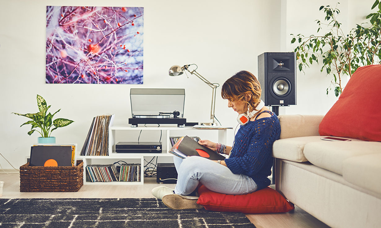 Woman playing records